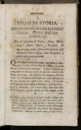 I. Descrizione generale dell´Italia, presa dal Salomon.