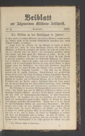 Beiblatt N° 5. September. 1888