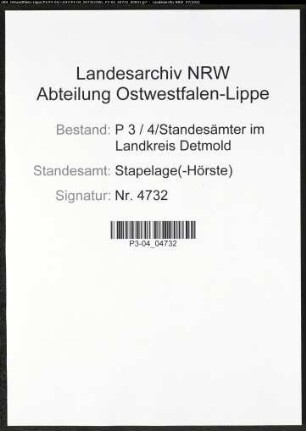 Heiratsregister Standesamt Stapelage(-Hörste)