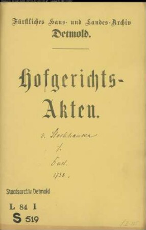 von Stockhausen, Kammerherr und Major gegen Dust zu Biemsen - Schuldforderung