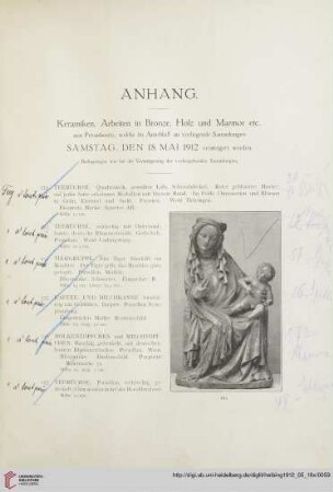 Anhang. Keramiken, Arbeiten in Bronze, Holz und Marmor, etc. (Nr. 152-157)