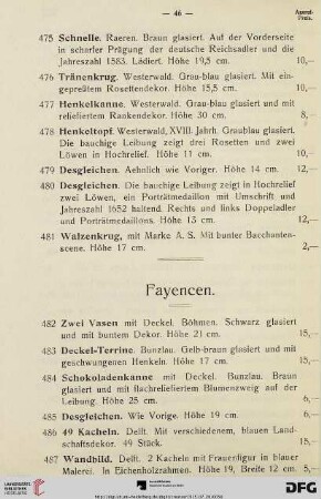 Fayencen (Nr. 482-528)