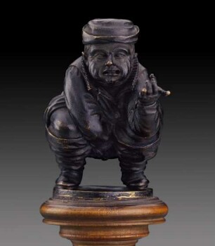 Bronze-Statuette eines hockenden Bauern, Mitte 17. Jahrhundert