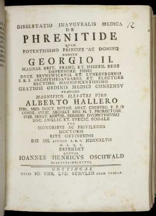 Dissertatio Inauguralis Medica De Phrenitide