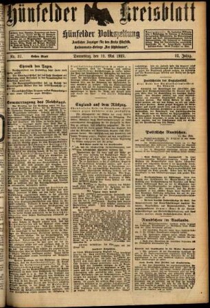 Erste Ausgabe vom Donnerstag, den 12. Mai 1927.