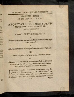 61-82, Spec. 630. De Aequitate Tormentorum