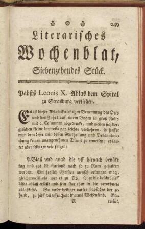 Literarisches Wochenblat, Siebenzehendes Stück.