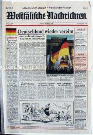 Wochenendausgabe der "Westfälischen Nachrichten" zur Wiedervereinigung Deutschlands