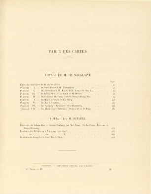 Table des cartes