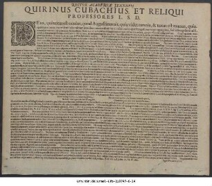 Rector Academiae Ienensis Quirinus Cubachius, Et Reliqui Professores L.S.D. : Deus, qui totus est oculus, quod Augustinus ait, quia videt omnia, & totus est manus, quia operatur omnia ... ; P.P. die 4. Aprilis, A.O.R. 1623.