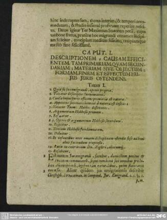 Caput I. Descriptionem, Causam Efficientem, Tam Primariam, Quam Secundariam; Materiam Sive Obiectum; Formam, Finem Et Effectum Huius Iuris Ostendens