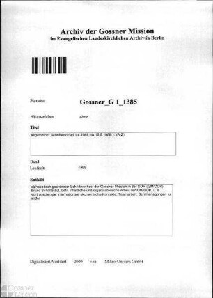 Allgemeiner Schriftwechsel 1.4.1968 bis 15.9.1968 (A-Z)