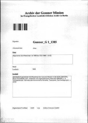 Allgemeiner Schriftwechsel 1.4.1968 bis 15.9.1968 (A-Z)