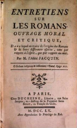 Entretiens sur les Romans