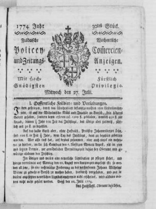 30tes Stück., Ausgabe vom 27. Juli 1774
