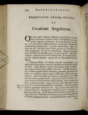 Exercitatio Decima-Octava. De Creatione Angelorum.