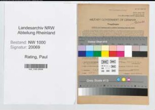 Entnazifizierung Paul Rating, geb. 04.03.1894 (Lehrer)