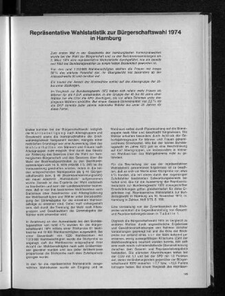 Repräsentative Wahlstatistik zur Bürgerschaftswahl 1974 in Hamburg