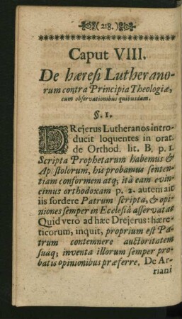 Caput VIII. De haeresi Lutheranorum contra Principia Theologiae, cum observationibus quibusdam.