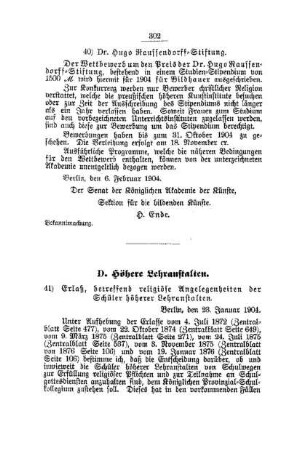 Erlaß, betreffend religiöse Angelegenheiten der Schüler höherer Lehranstalten : [D. Höhere Lehranstalten]
