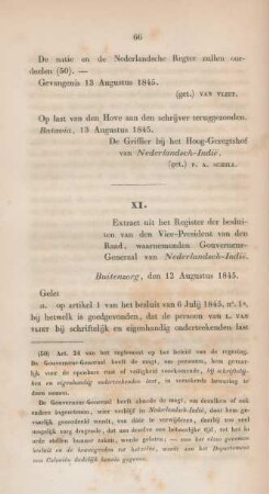 XI. Extract uit het register der besluiten van den vice-präsident van den raad, waarnemenden gouverneur-generaal van Nederlansch-Indie
