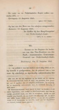 XI. Extract uit het register der besluiten van den vice-präsident van den raad, waarnemenden gouverneur-generaal van Nederlansch-Indie
