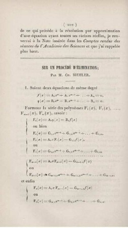 Sur un procédé d'élimination.