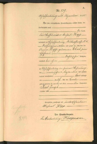 Standesamtsbuch der Stadt Aschaffenburg: Geburten 365/1900 - 184/1901