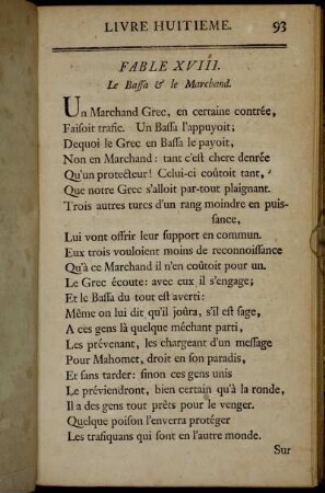 Fable XVIII. Le Bassa & le Marchand. - Fable XXVII. Le Loup & le Chasseur.