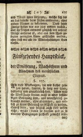 Fünfzehendes Hauptstück, von der Ernährung, Wachsthum und Abnehmen des menschlichen Cörpers.