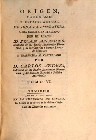 Origen, Progresos Y Estado Actual De Toda La Literatura, 6