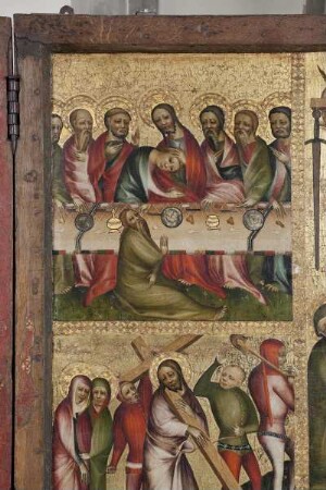 Hochaltar — Szenen aus der Legende um Jesus Christus — Kreuzigung Christi mit Passionsszenen — Das letzte Abendmahl