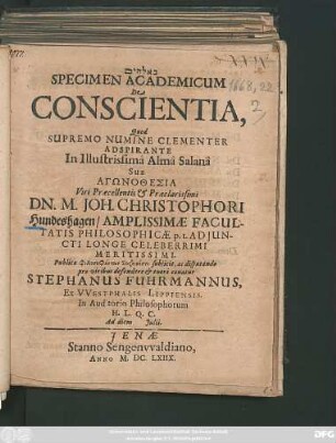 Specimen Academicum De Conscientia