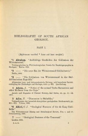 Bibliography of South African Geology : being a List of Books, Papers and Reports on the Subject ; parts I. and II.