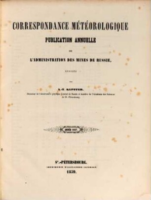 Correspondance météorologique : publication annuelle de l'Administration des Mines de Russie, 1857 (1859)