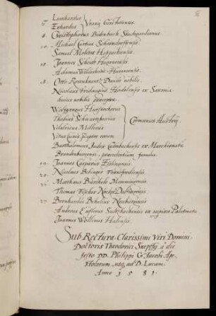 Sommerhalbjahr 1581. Rektorat Dietrich Schnepff
