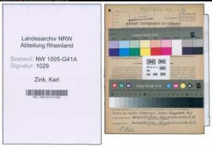 Entnazifizierung Karl Zink , geb. 14.03.1922 (Bahnangestellter)