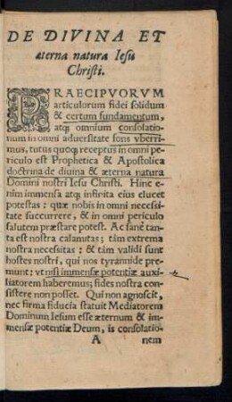 De Divina Et aeterna natura Iesu Christi.