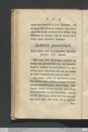 Zehntes Hauptstück. Angenehme und unangenehme Empfindungen, Lust, Unlust.