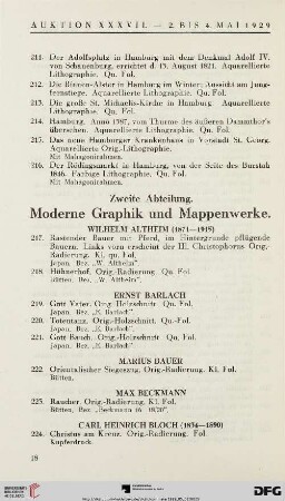 Zweite Abteilung. Moderne Graphik und Mappenwerke (Nr. 217-621)