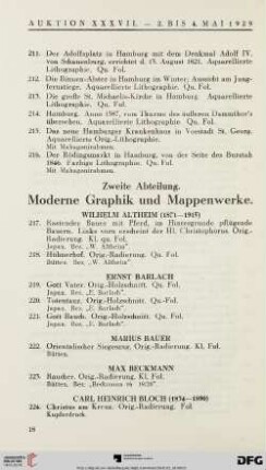 Zweite Abteilung. Moderne Graphik und Mappenwerke (Nr. 217-621)