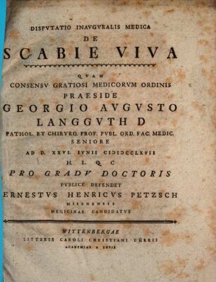 Disp. inaug. med. de scabie viva