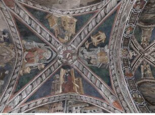 Gewölbedekoration mit Darstellungen von vier heiligen Benediktinern und dem Lamm Gottes im Zentrum