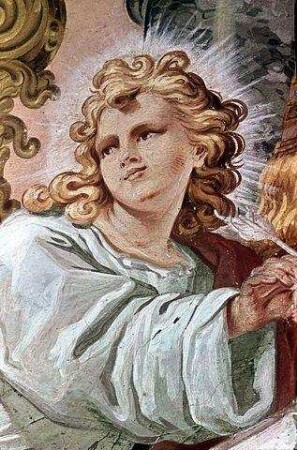 Die Evangelisten Markus und Johannes und Engel mit Vorhangdraperie