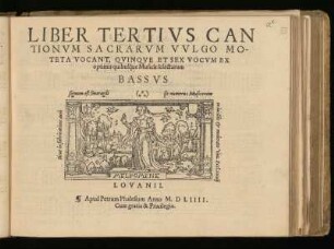 Liber tertius cantionum sacrarum ... quinque et sex vocum. Bassus