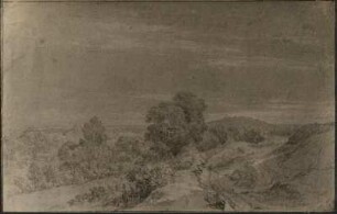 Hügelige Landschaft mit Bäumen : Hügelige Landschaft mit Bäumen. Zeichnung (vor 1669; J. van der Hagen)
