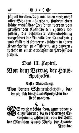 Das III. Capitel. Von dem Betrug der Haus-Apothecken.