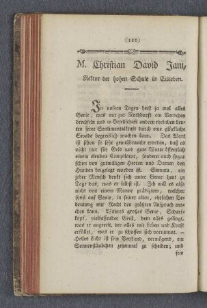 M. Christian David Jani : Rektor der hohen Schule in Eisleben.