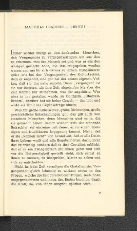 Matthias Claudius-Heute?