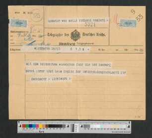Telegramm an Werner von Melle